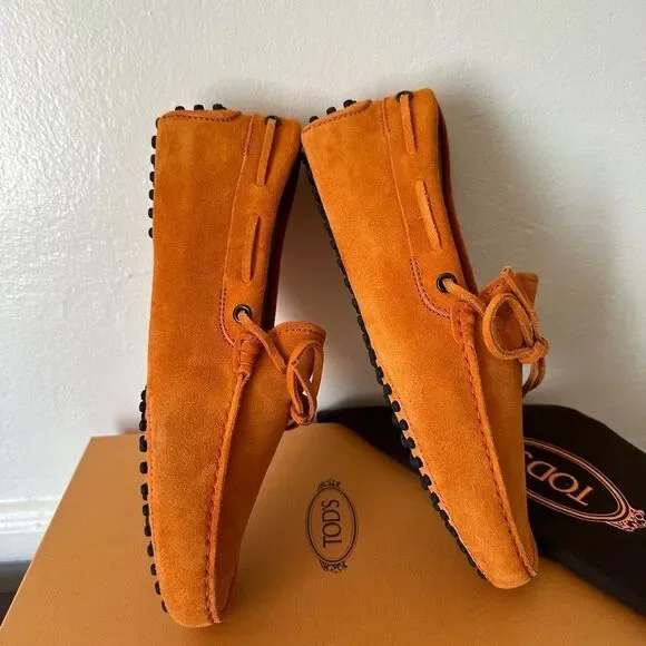 Tod's Men's Orange Suede slip-on Loafers size EU 38 - US 5,5 new in box - Picture 10 of 15